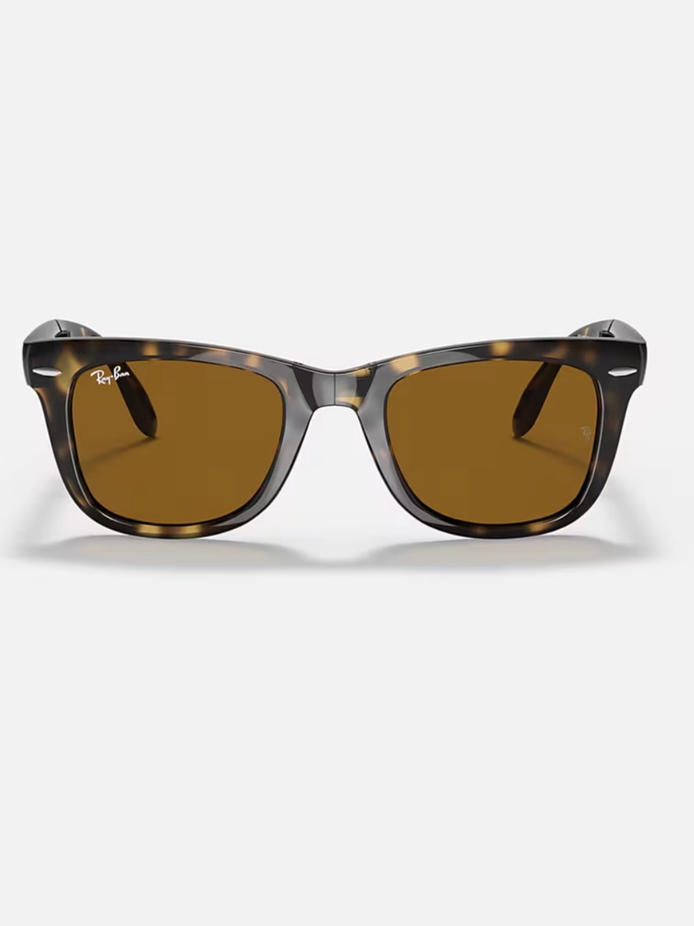 Folding Ray-Ban Tortoiseshell Wayfarer Sunglasses with Brown Lenses - Polarized - Picture 3 of 5